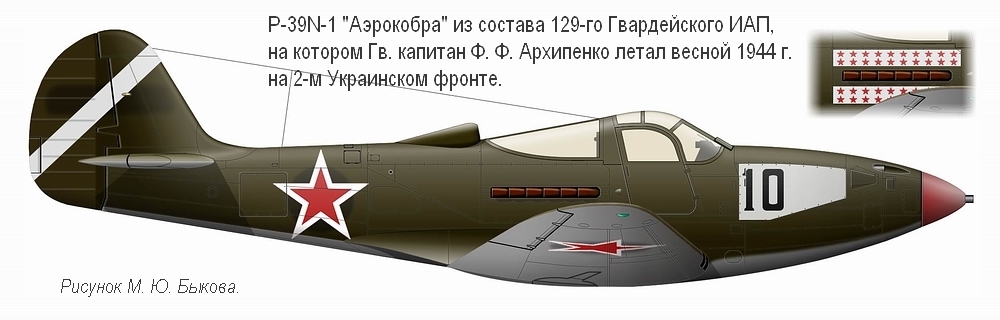 P-39N-1 Гв. капитана Ф. Ф. Архипенко. 129-й ГИАП, весна 1944 г.