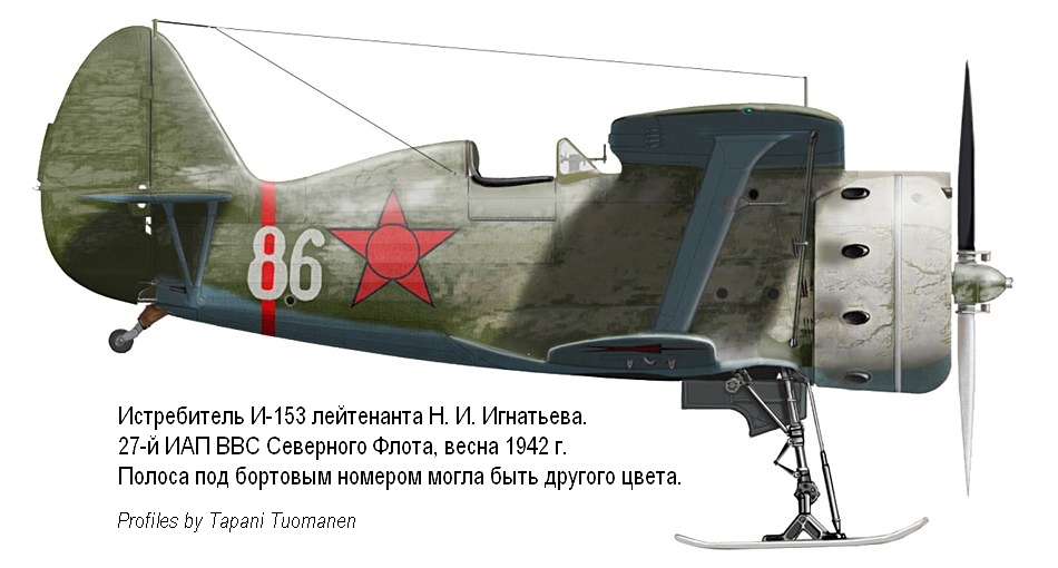 И-153 лейтенанта Н. И. Игнатьева, 27-й ИАП СФ, весна 1942 г.