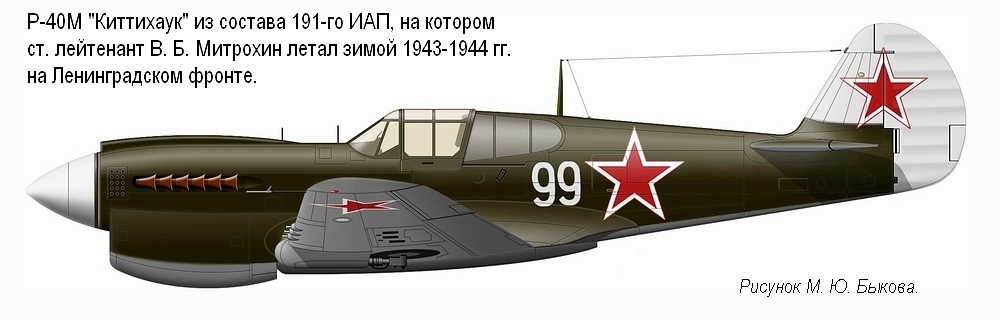 Р-40М ст. лейтенанта В. Б. Митрохина, 191-й ИАП, зима 1943-1944 гг.