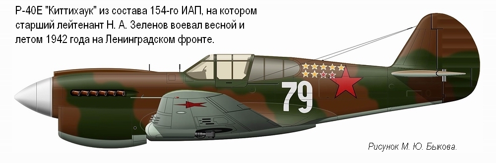 Р-40Е ст. лейтенанта Н. А. Зеленова, 1942 г.