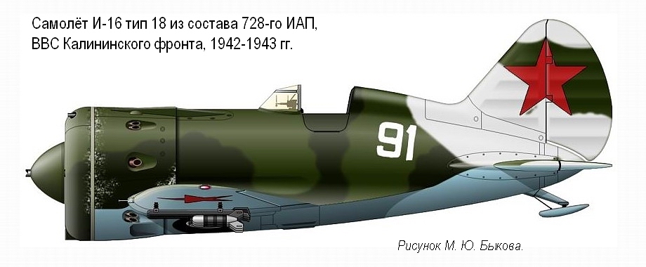 И-16 из состава 728-го ИАП, зима 1942-1943 г.