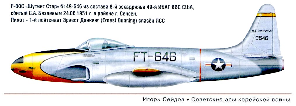 F-80С сбитый С.А.Бахаевым 24.06.1951 г.