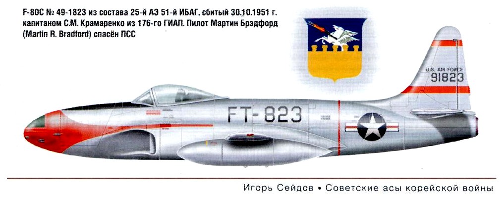 F-80C Мартина Брэдфорда сбитый С.М.Крамаренко 30.10.1951 г.