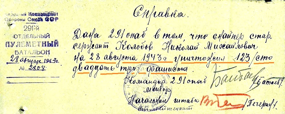 Из документов военных лет о Н. М. Колобове